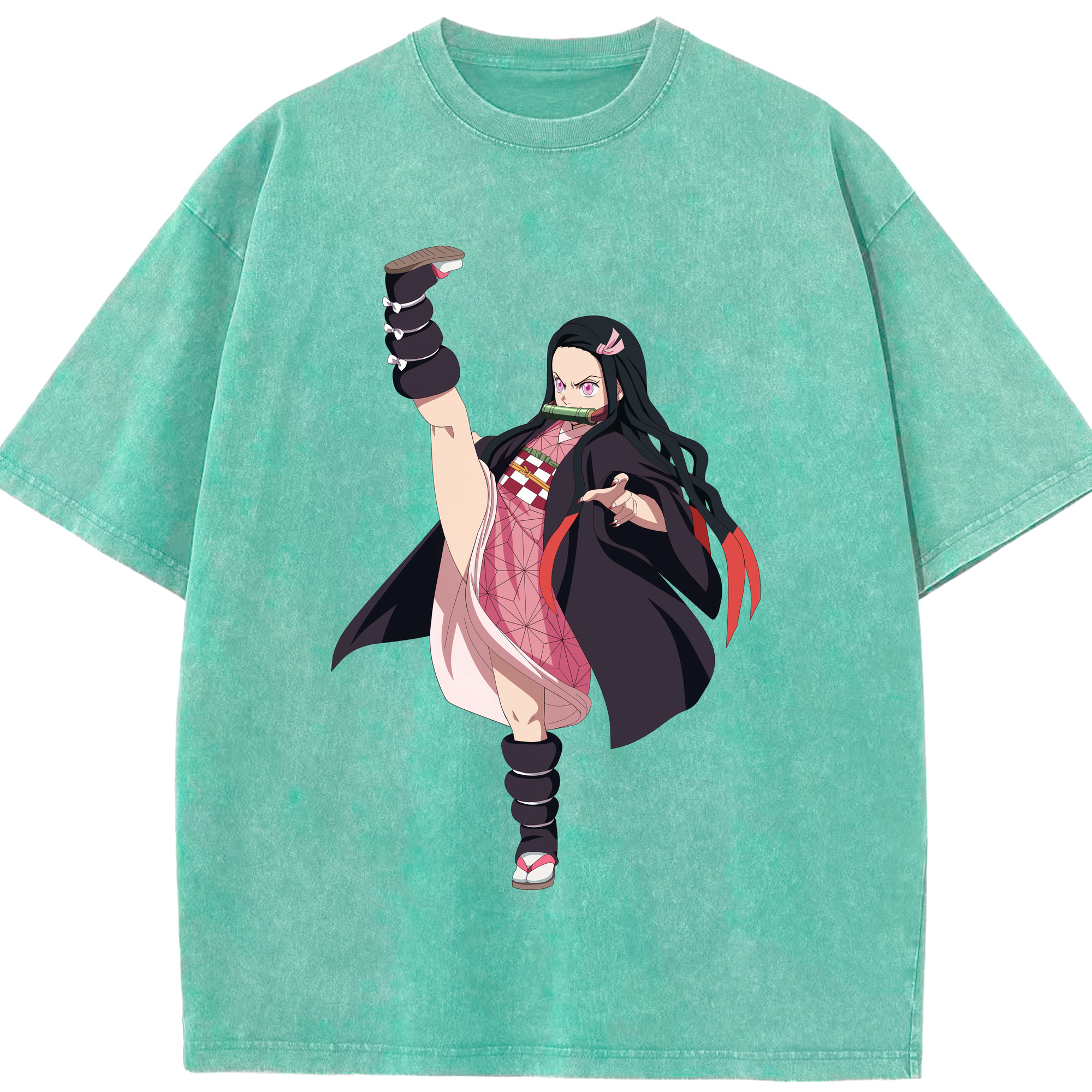 （画像用） 鬼滅の刃（きめつのやいば）竈門 禰󠄀豆子／かまど ねずこ Kamado Nezuko 綿100% ヴィンテージ風 半袖Tシャツ（フロントプリント）
